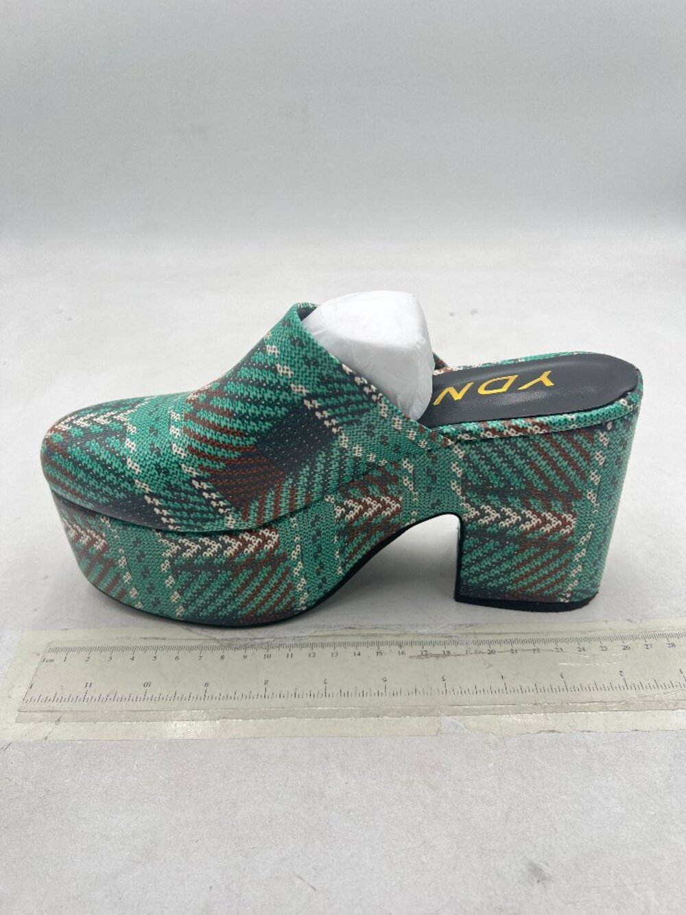YDN Green Multi Block Heel Cozy Platform Chunky Sandals Closed Toe Slip On Mules